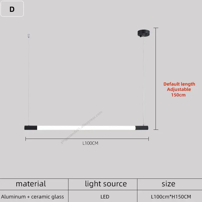 Modern LED Black/Gold Bar Chandelier Horizontal Pendant Light