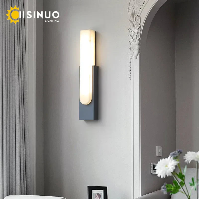 19.6＂LED Marble Wall Sconce - Modern Indoor Bedside Lighting for Living Room