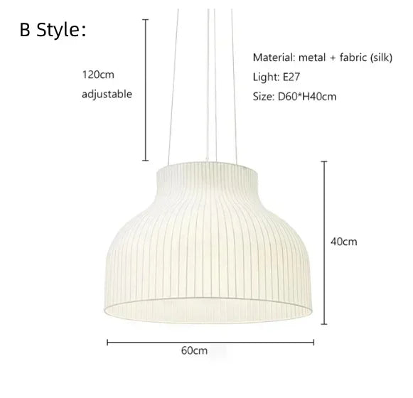 Japanese Nordic Design LED Silk Pendant Lights for Living Room and Restaurant