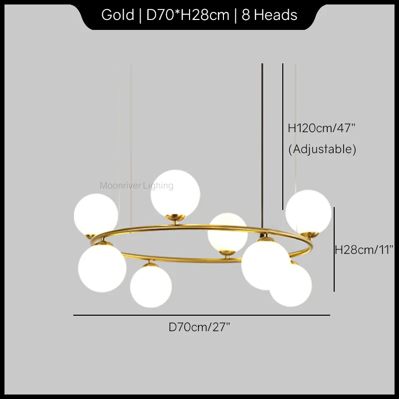 White Glass Ball Chandelier Modern Nordic Ceiling Lamp LED Minimalist Pendant Light