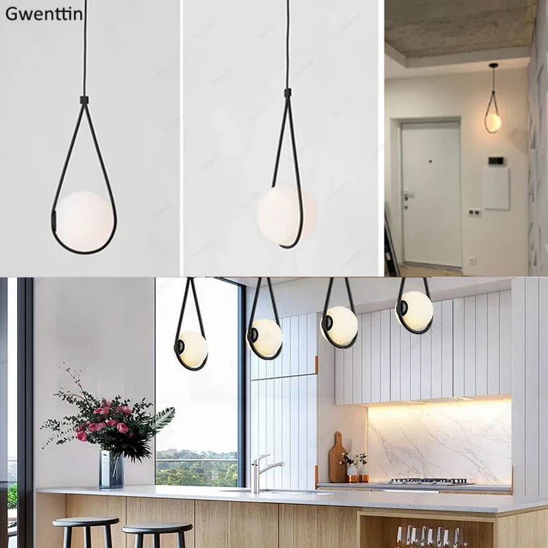 Nordic Glass Ball Pendant Lamps Water Drop LED Light Fixtures for Home Decor