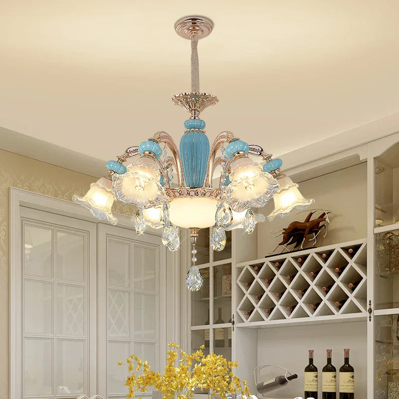 Duplex Ceramic Crystal Pendant Lamp for Modern European Style Living Room