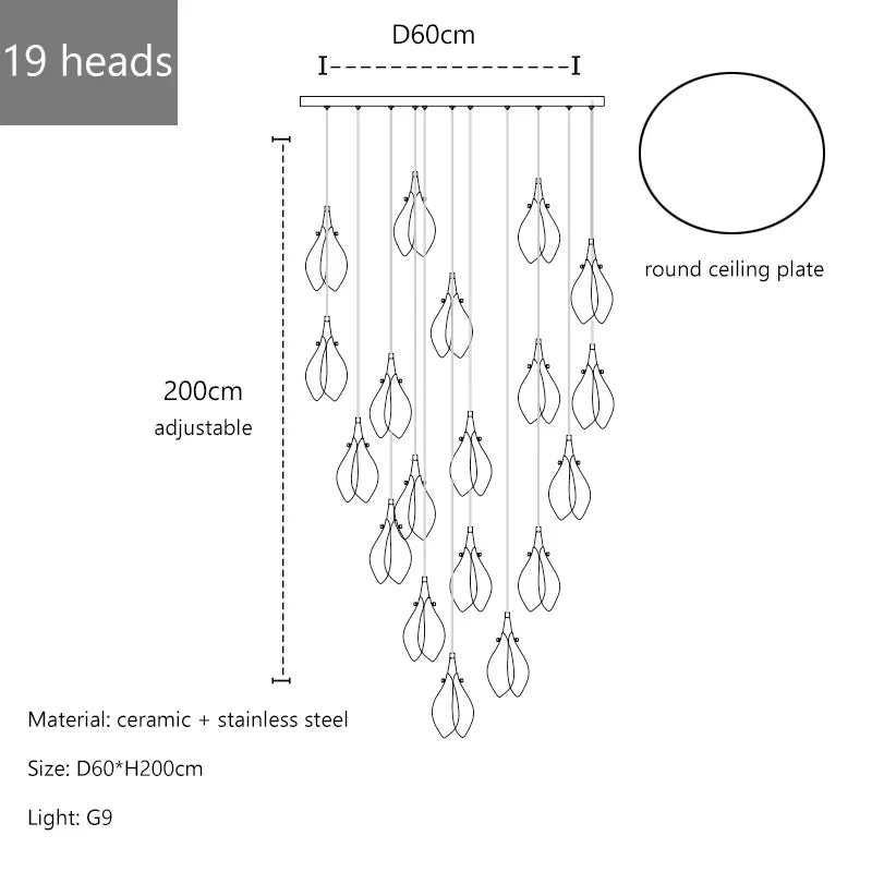 Petals G9 LED Pendant Light: Modern Ceramics Lustre for Hotel Lobby, Villa, Living Room, Stairs