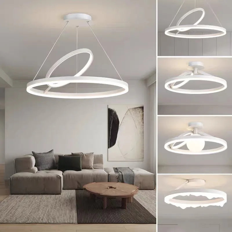 LED Ceiling Chandelier: Modern Nordic Rings Pendant Light Fixture for Living Room & Bedroom