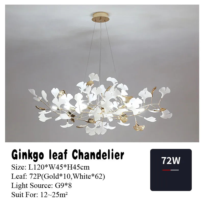 Gold Branches Chandelier with Porcelain Leaves Pendant Light - Luxury Living room Decor