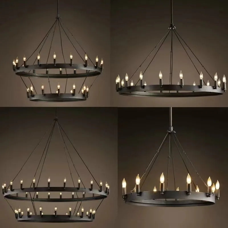 Vintage Iron Double Pendant Chandelier - Industrial LED Lighting for Home and Hospitality