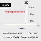 Modern Black Long Tube LED Chandelier for Dining Room, Dimmable Pendant Light
