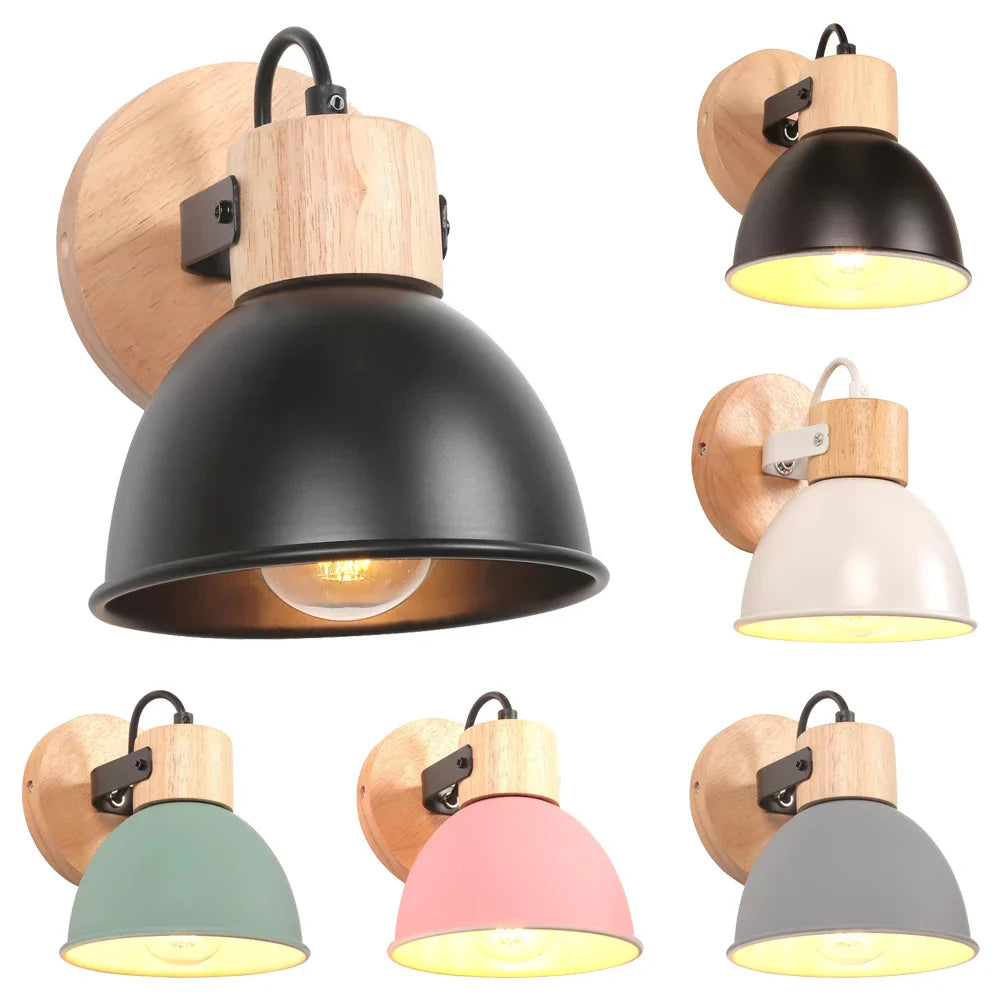 Nordic Macaroon Wooden Wall Light, Modern E27 LED Sconce for Bedroom & Living Room by Afralia™