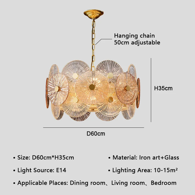 Luxury Lustre Glass Chandelier LED Pendant Lamp for Living Room Dining Bedroom