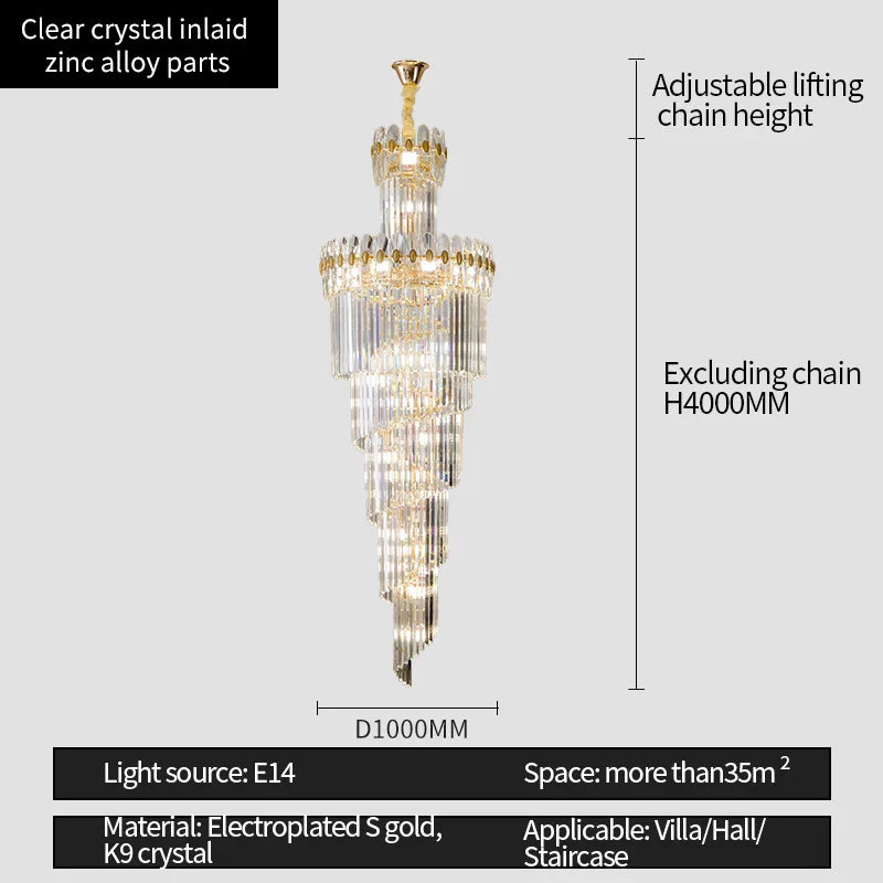 Crystal Chandelier: Modern Duplex Villa Hall Light Luxury Rotating Hollow Strip Crystal