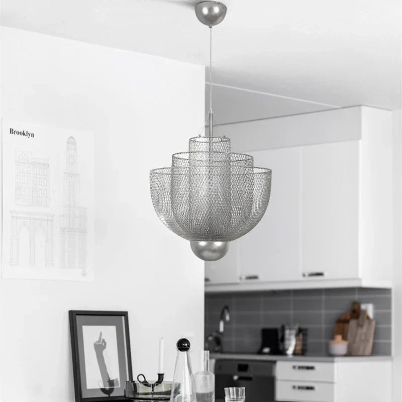 Meshmatics Chandelier: Modern Cage Design LED Dimmable Lighting Fixtures for Dining Room
