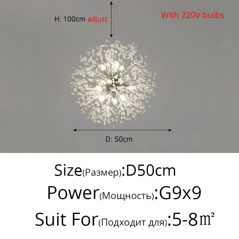 Modern Crystal LED Dandelion Chandelier for Home Living Room Dining Hall Decor