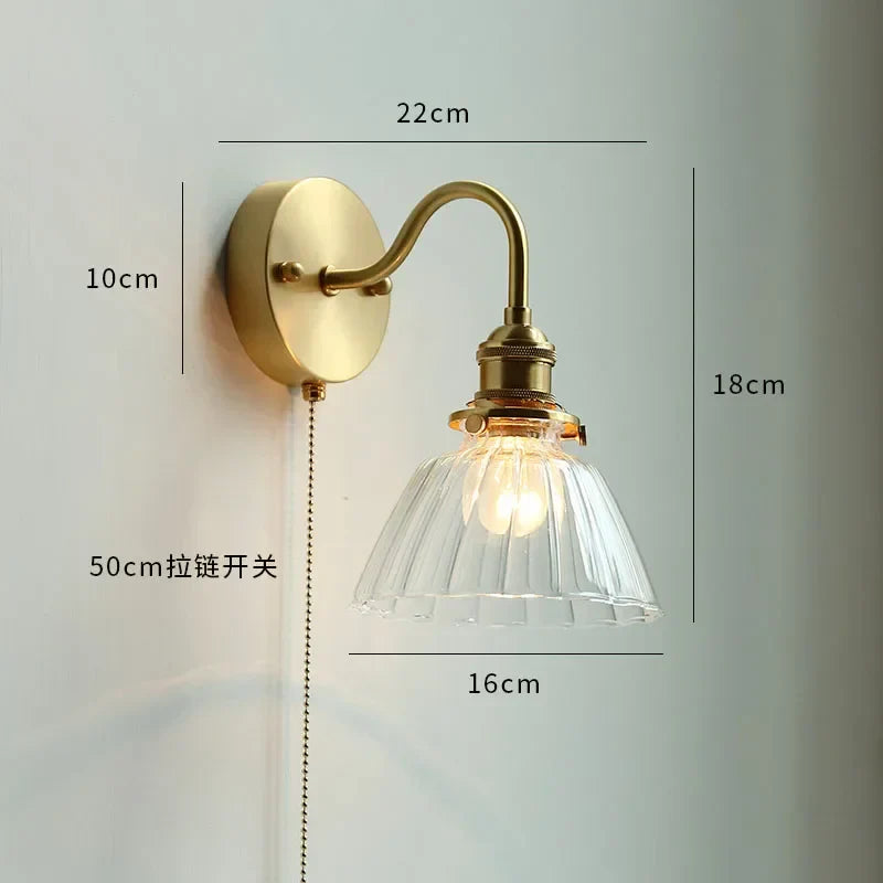 Copper LED Wall Sconce Mirror Stair Light with Pull Switch