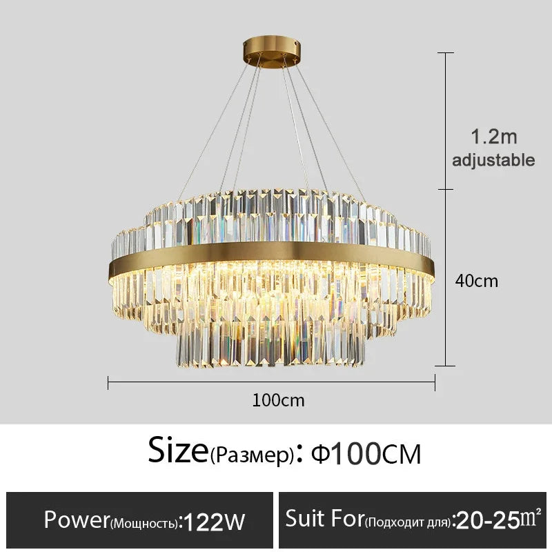 Luxury Crystal Golden Gloss LED Ceiling Chandelier for Dining & Living Room