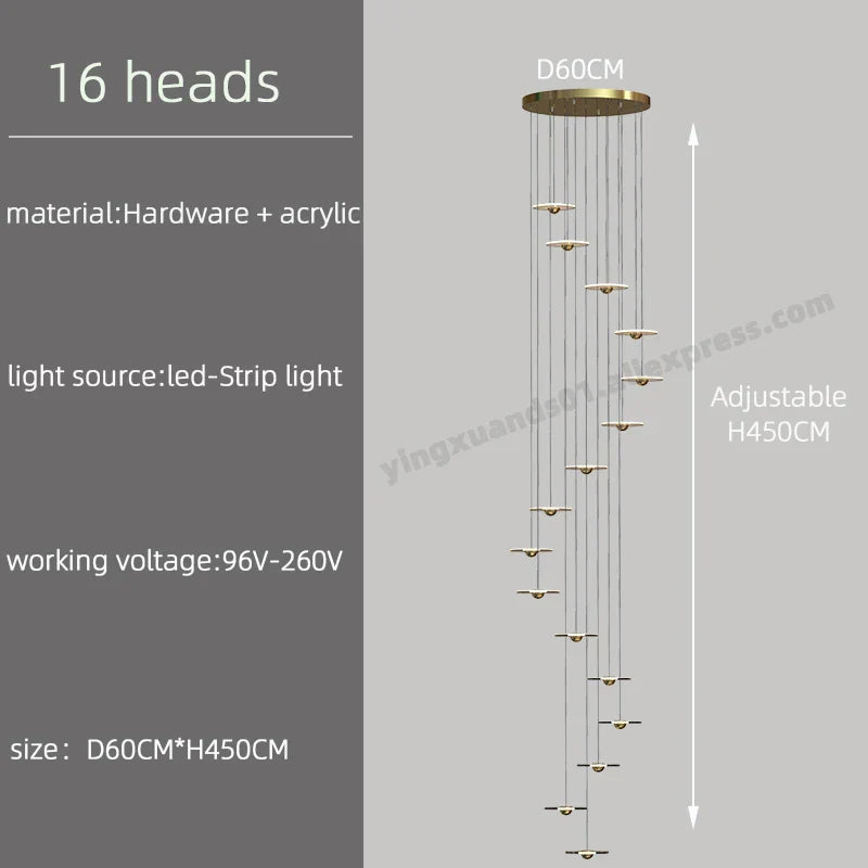 LED Chandelier for Revolving Staircase | Loft Villa Ceiling Hanging Lamp