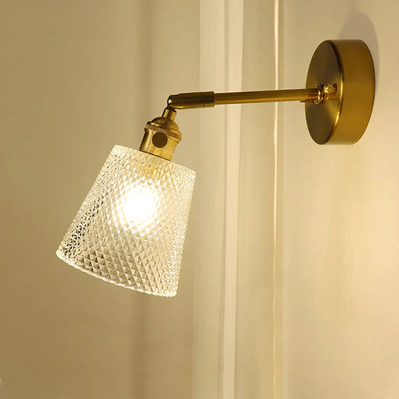 Brass Mirror Wall Sconce with Glass Shade for Bedroom and Living Room
