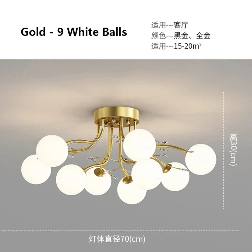 Glass Bubble Ball Crystal LED Ceiling Light - Black Gold Aesthetic Décor
