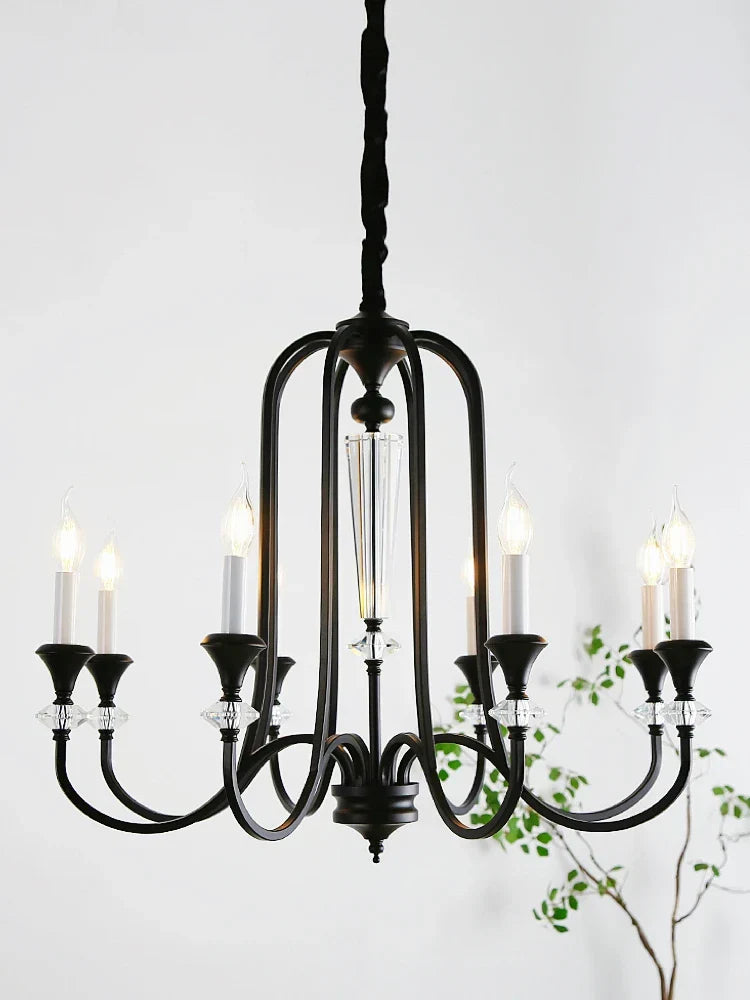 Iron Vintage Candle Chandelier: Retro French Style Pendant Light