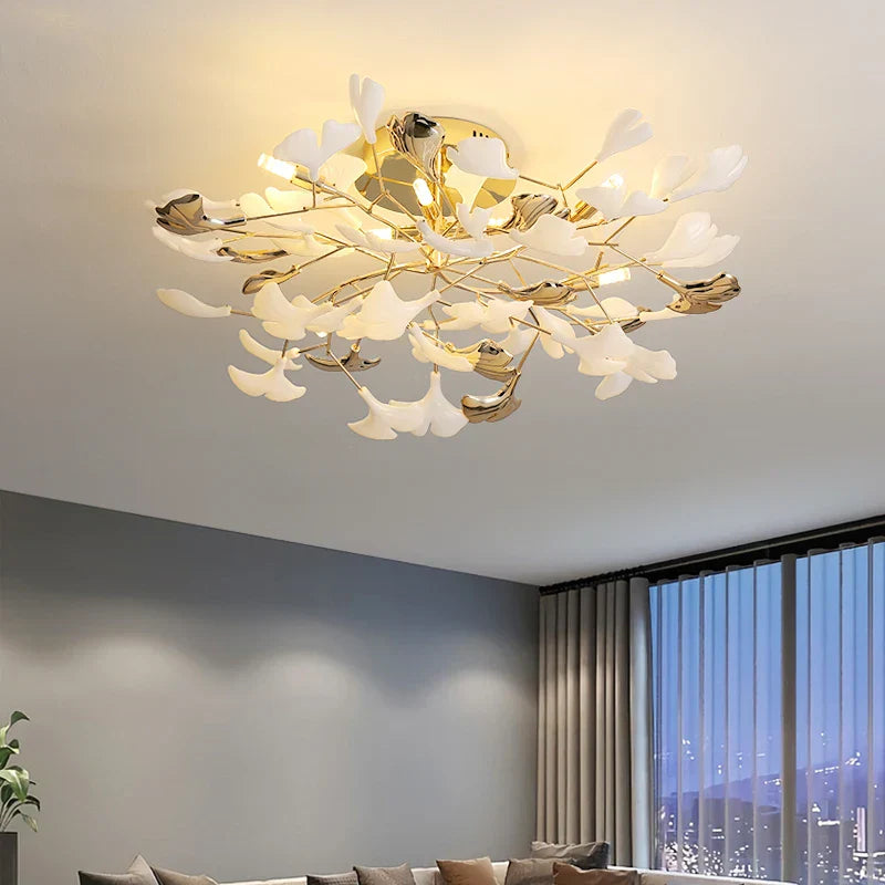 Ginkgo Leaf Bedroom Lamp: Post-modern Romantic Art Ceiling Light for Master Bedroom
