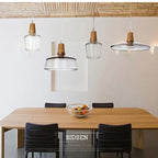 Glass & Wood Pendant Light: Modern Nordic Hanging Lamp for Bar, Table, Dining - Gray Retro Decor