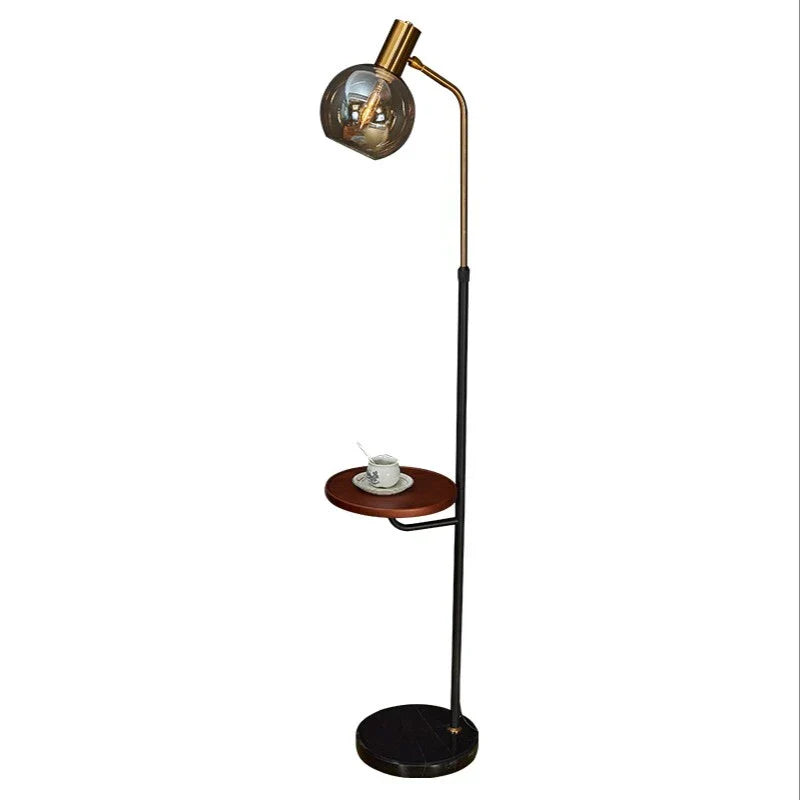 Wireless USB Charging Floor Lamp Round Wood Metal Table Standing Lamp