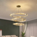 Gold Plated Steel Ring Pendant Lamp with Dimmable LED Lights and K9 Crystals