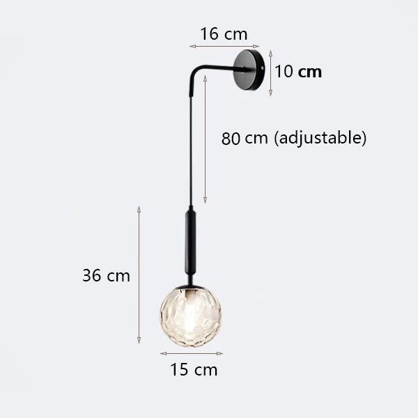 Modern Gold Black Hanging Wall Lamp with Glass Lampshade for Bedroom Decor