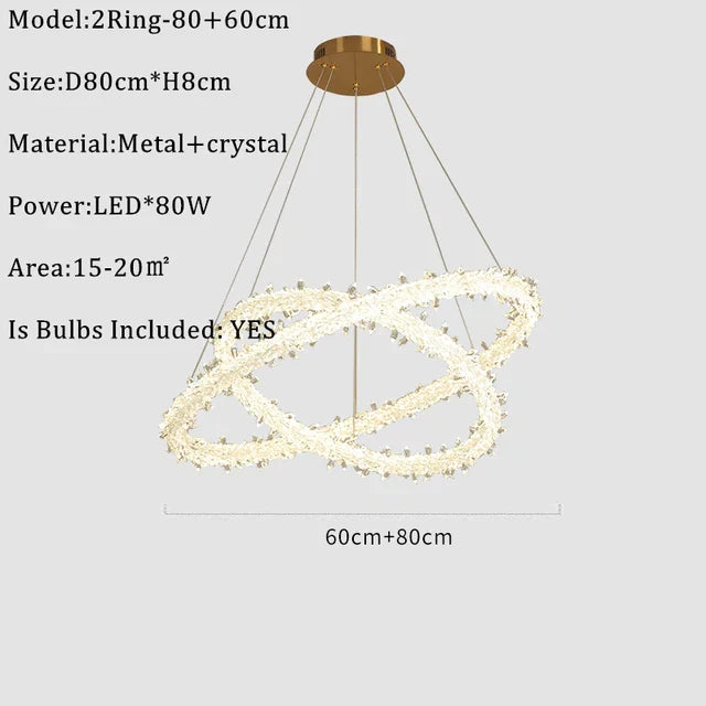 Nordic K9 Crystal Round LED Chandelier for Home, Hotel, & Office