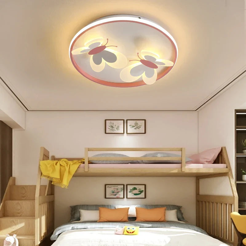 Butterfly Pink Ceiling Light for Kids Room & Study, Creative Decorative Lamp