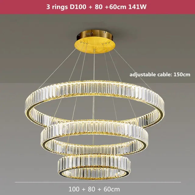Round Crystal LED Pendant Chandelier for Luxury Dining Room and Bedroom Lighting