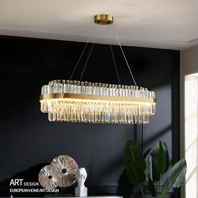 Luxury Crystal Golden Gloss LED Ceiling Chandelier for Dining & Living Room