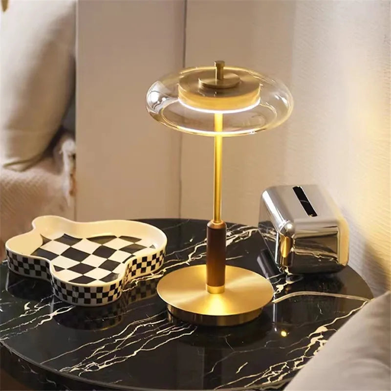 Gold Lustre Glass Mushroom Table Lamp for Bedroom Living Room Study