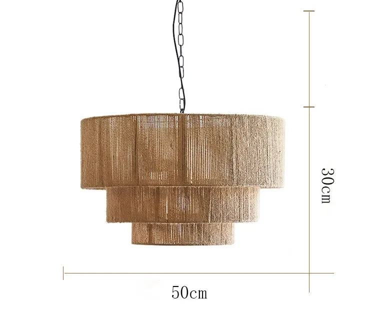 Rattan Pendant Light Handmade Hemp Rope, Japanese Design for Dining Room and Cafe