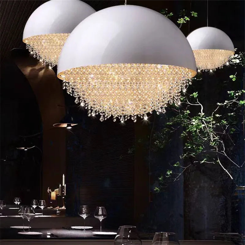 Round Crystal Chandelier: Luxury LED Tassel Lamp for Elegant Living Room & Restaurant Decor