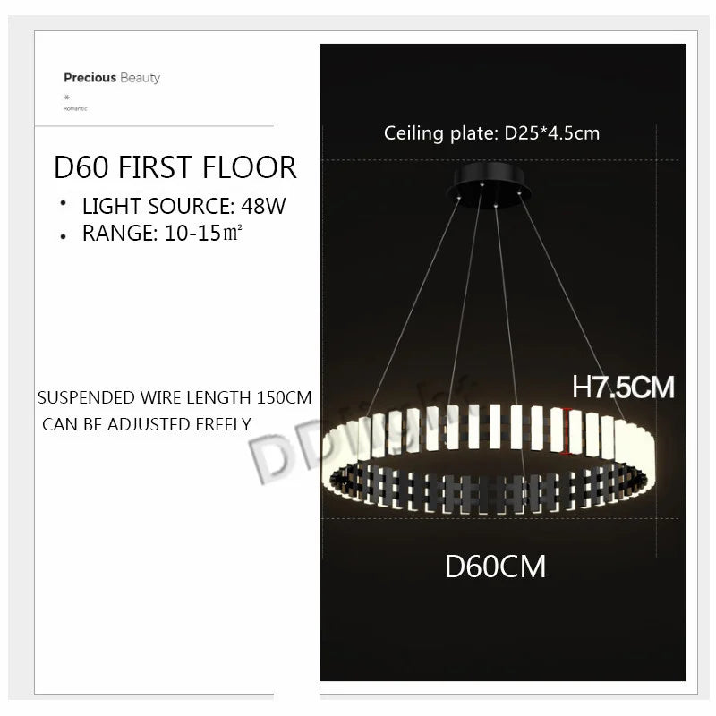 Modern Circle Chandelier: Bright 360° Lighting for Living Room, Kitchen & Bedroom