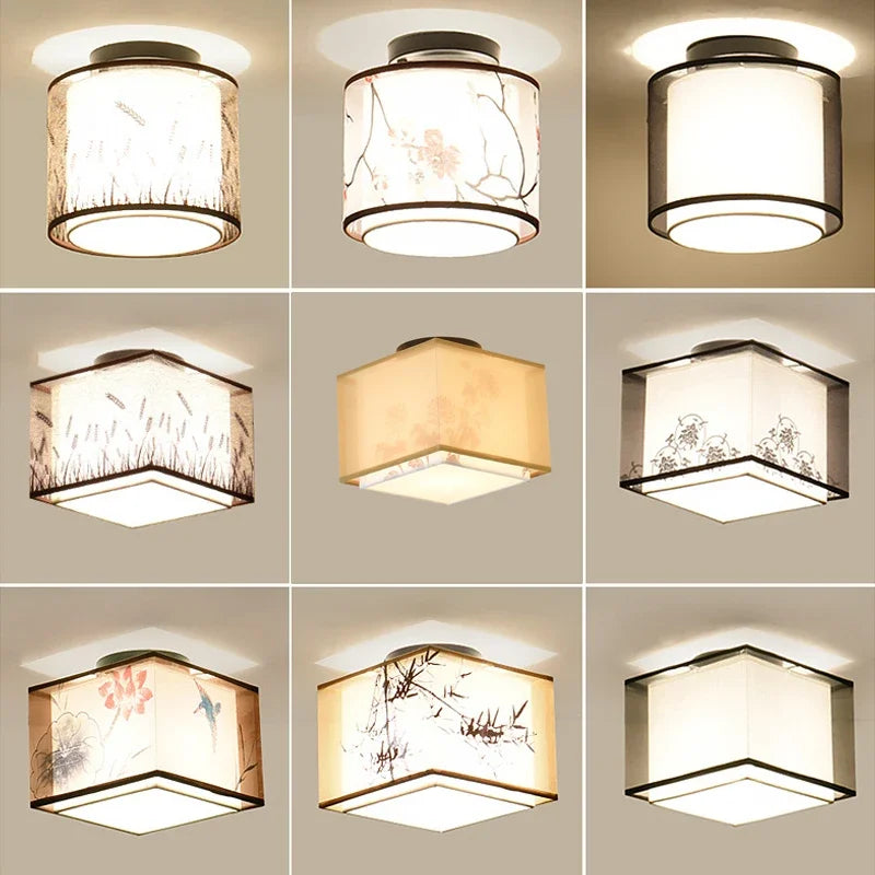 Vintage Linen Fabric Ceiling Light: Chinese Style LED Lamp for Home Decor