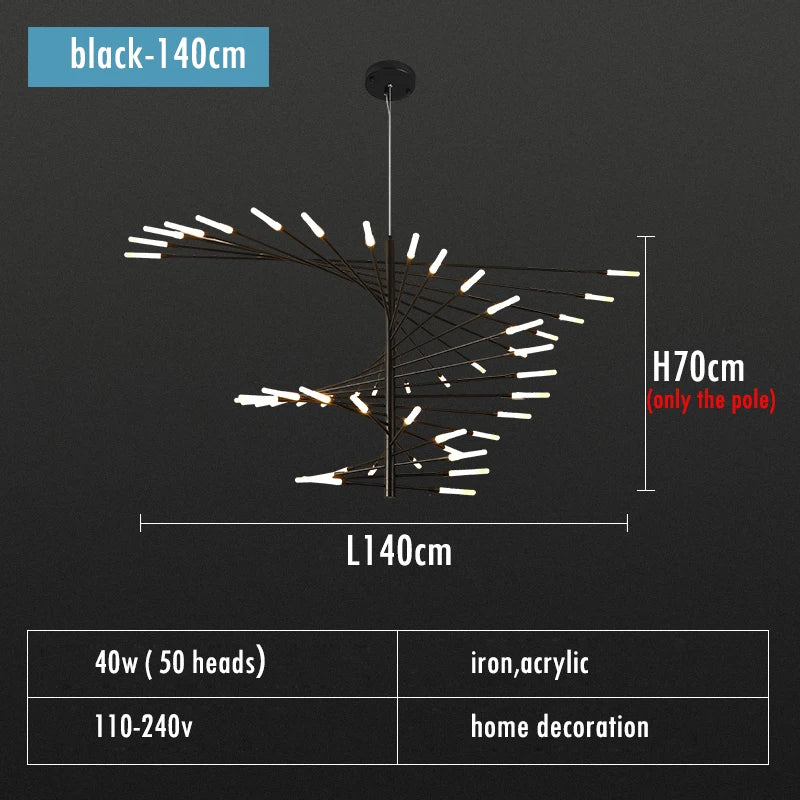 Firework Shape LED Chandelier in Gold and Black for Home Lighting
