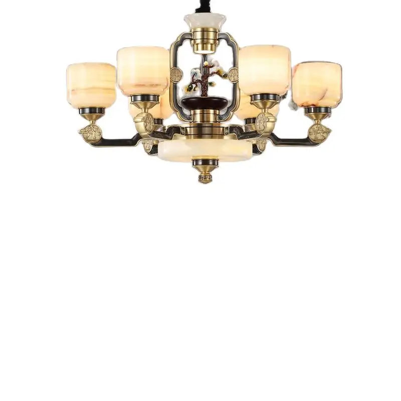 All Copper Jade Chandelier for Living Room, Villa Duplex Multi-storey Lighting