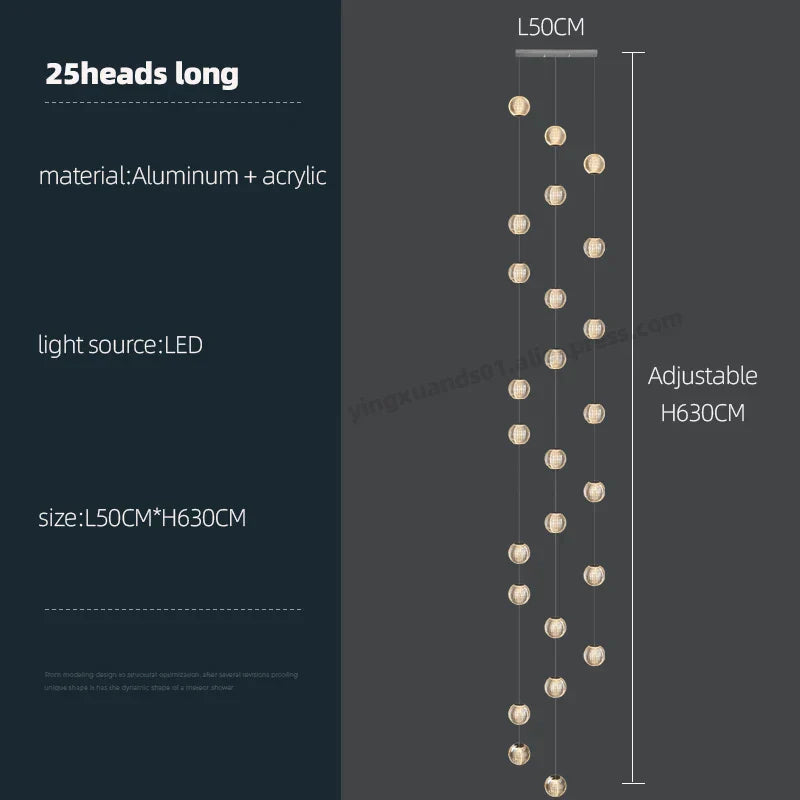Revolving Stair LED Chandelier - Duplex Villa Hanging Lamp for High-Level Staircase