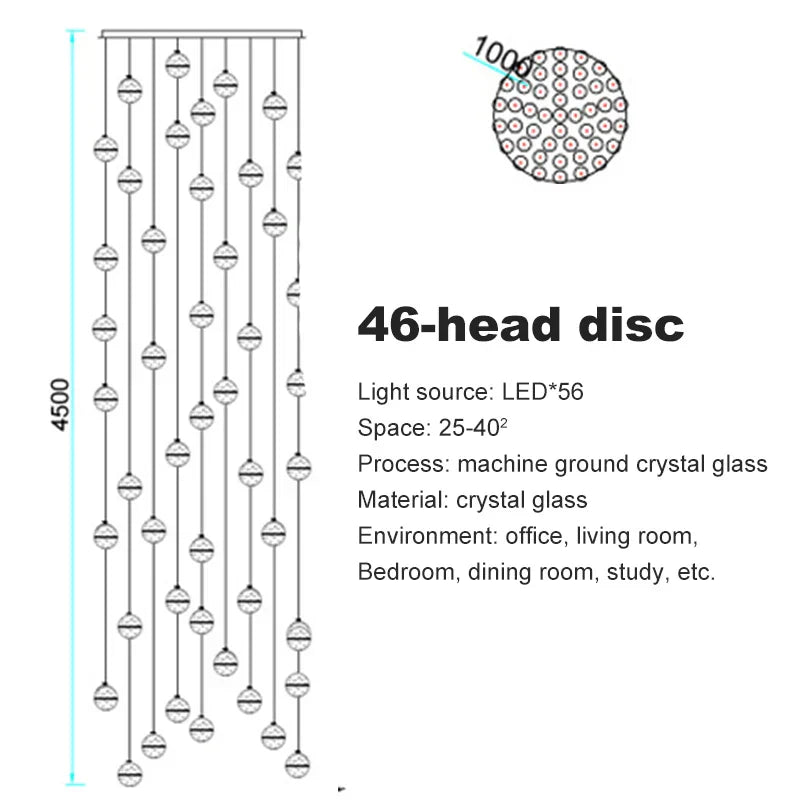 Crystal Ceiling Chandelier for Staircase & Hallway, Elegant Long Cable Pendant Light