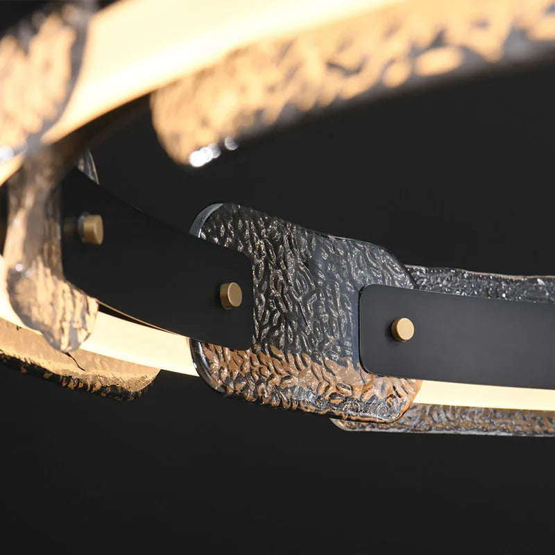 Runner Crystal Glass Chandelier, Modern LED Art in Black & Gold