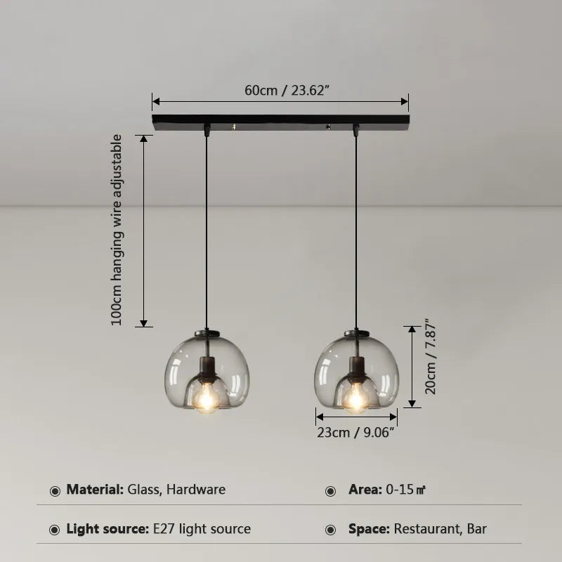 Smoke Gray Glass Pendant Lights: Minimalist Nordic LED Industrial Hanging Lamp