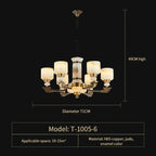 Luxury Copper Jade Chandelier for Living, Dining & Bedroom - Hollow Design