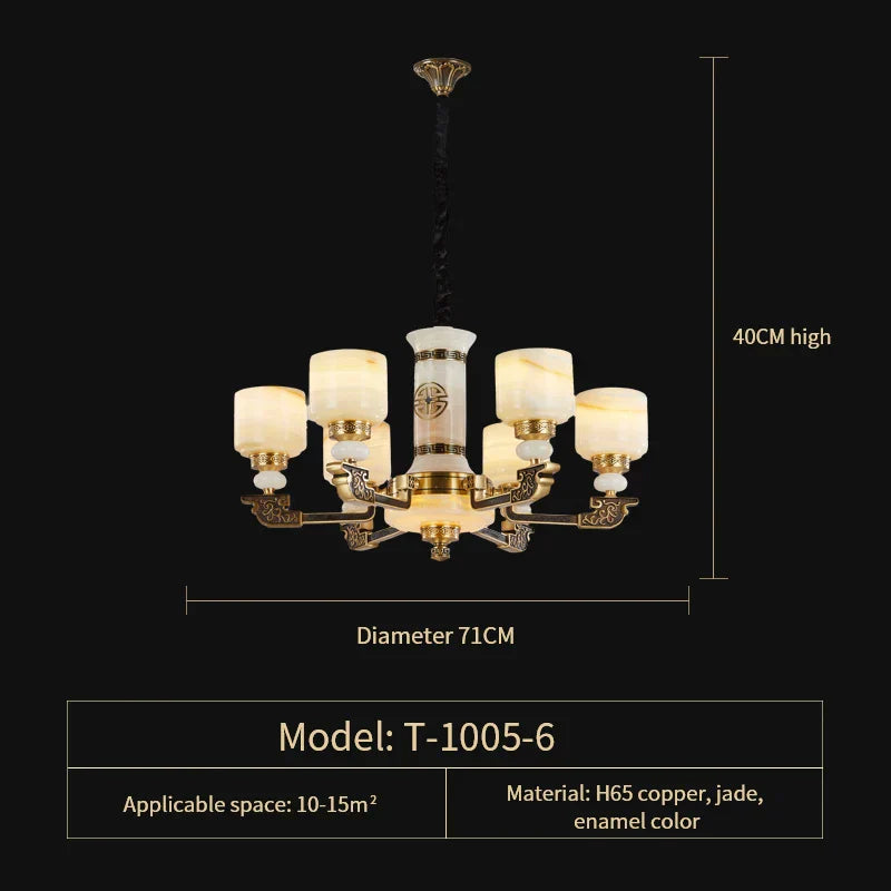Luxury Copper Jade Chandelier for Living, Dining & Bedroom - Hollow Design