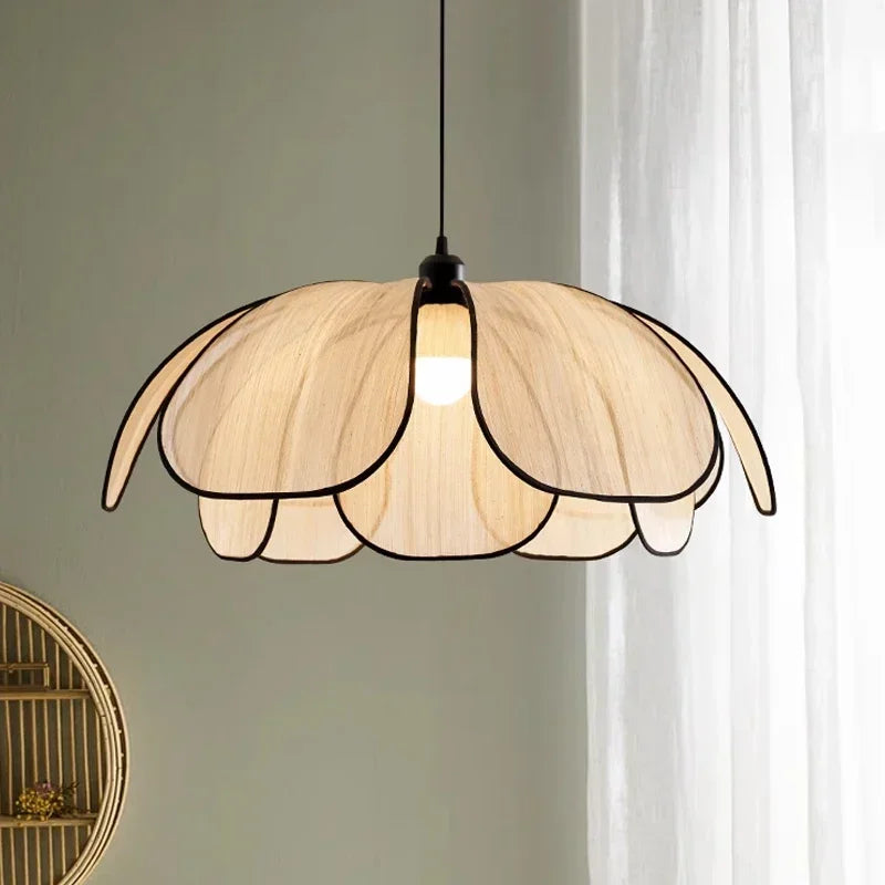 Petal Rattan Pendant Lamp, Elegant Ceiling Light for Dining Room & Living Space
