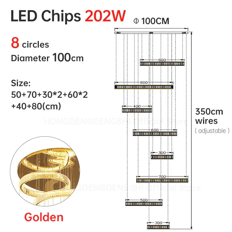 Luxury Crystal Chandelier Modern Led Lighting for Ining Room Staircase Villa Hall