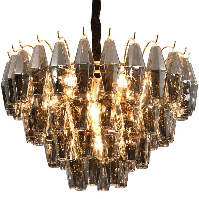 Modern Luxury Metal Amber Glass Pendant Lights Gray Chain Lighting Fixture