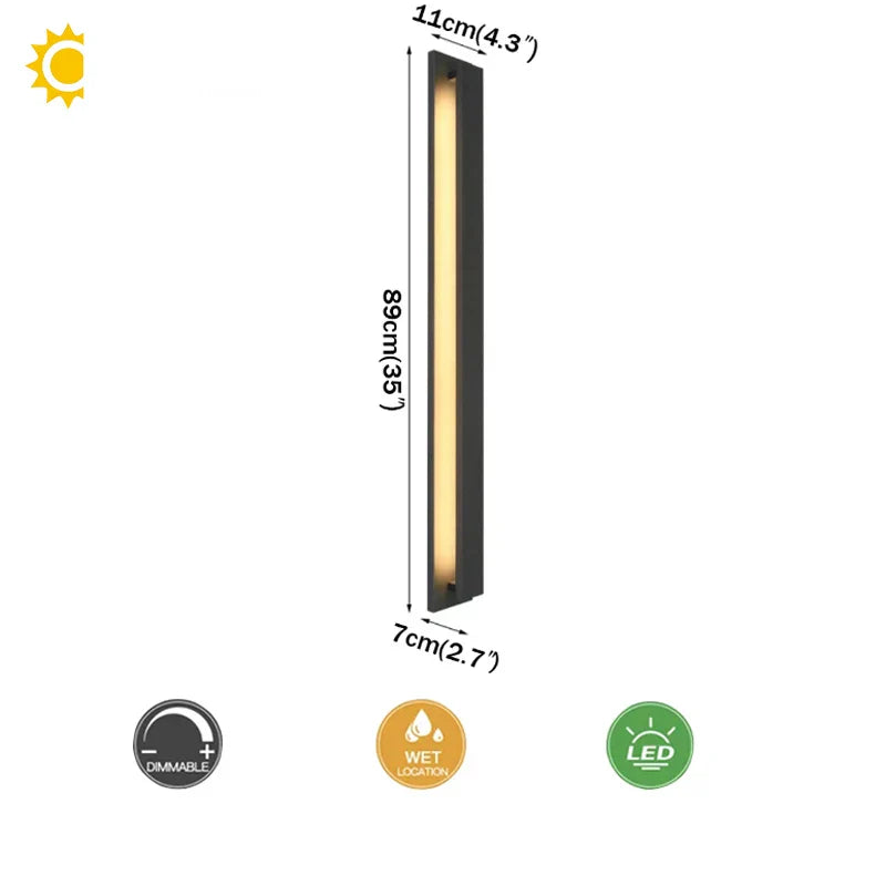 Outdoor Black Aluminum Wall Light LED Waterproof Linear Porch Lamp
