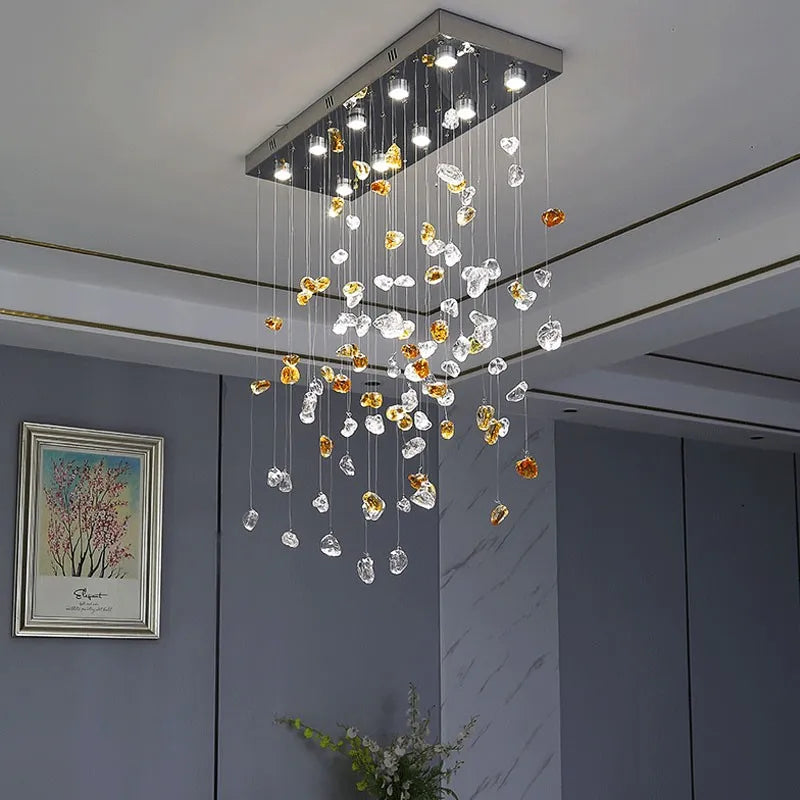Stone LED Pendant Chandelier: Modern Luxury Crystal Lighting for Living Room