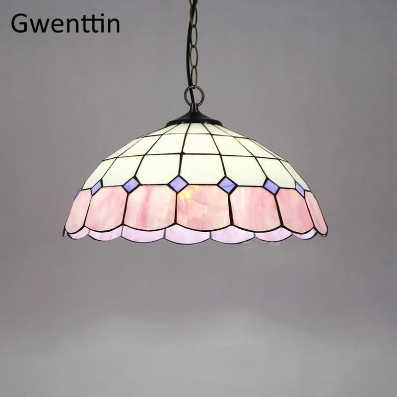 Tiffany Square Pendant Light, Stained Glass Hanging Lamp for Home Decor